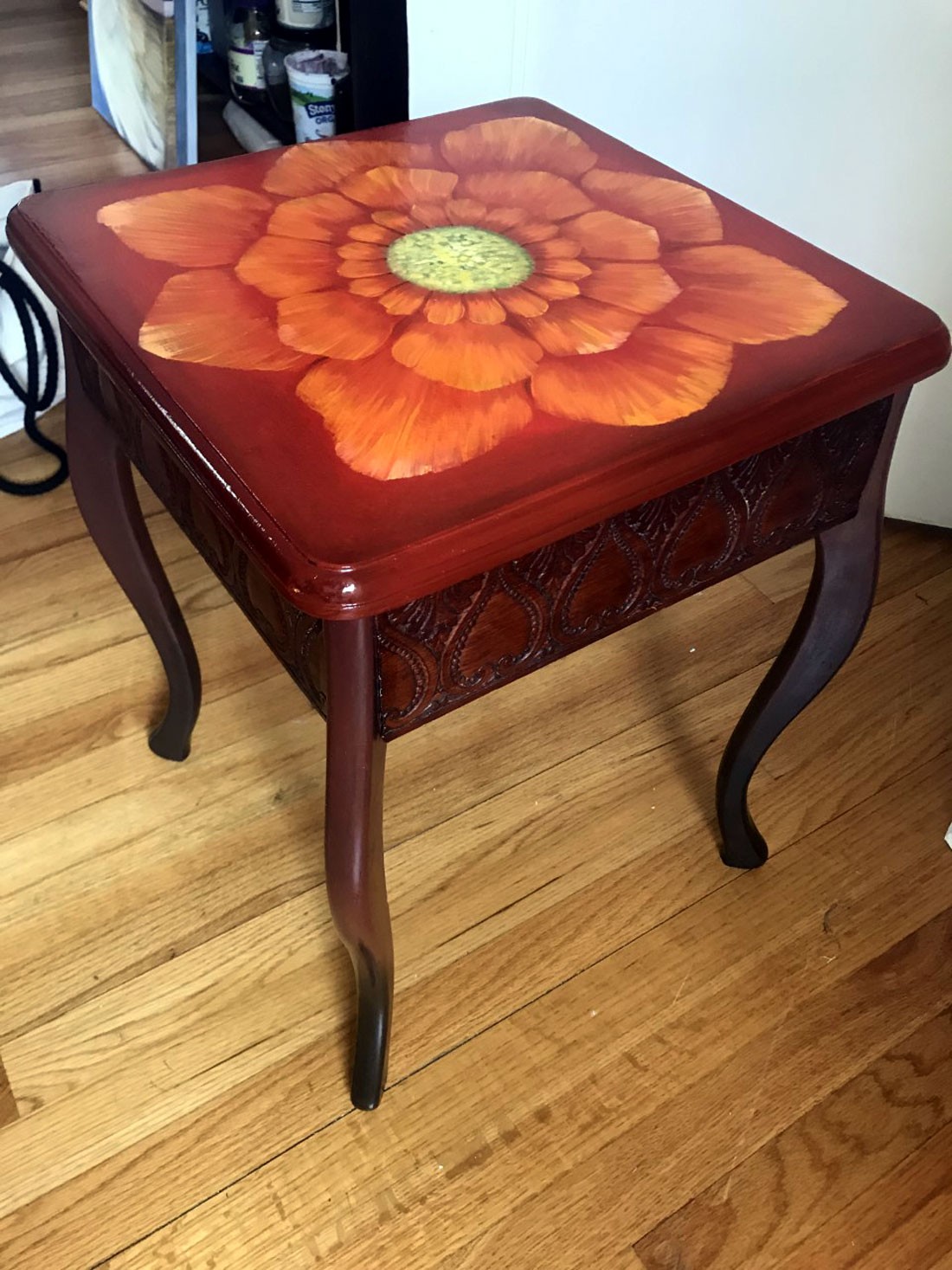 Small End Table With Floral Design